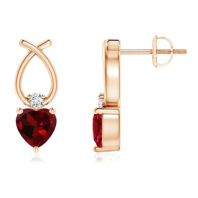 Angara Heart Shaped Garnet Ribbon Earrings With Diamond In Red