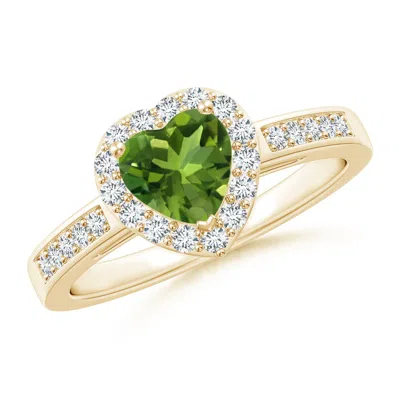 Angara Heart-shaped Peridot Halo Ring With Diamond Accents In Green