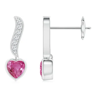 Angara Heart-shaped Pink Sapphire And Diamond Swirl Drop Earrings In Metallic