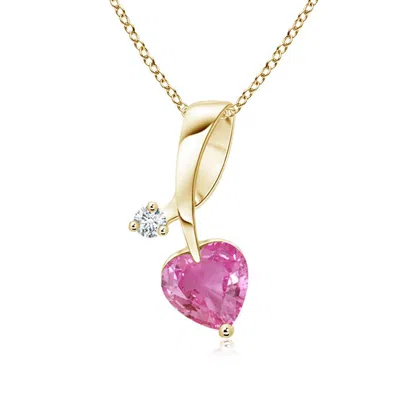 Angara Heart-shaped Pink Sapphire Ribbon Pendant With Diamond In Gold