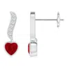 Angara Heart-shaped Ruby And Diamond Swirl Drop Earrings In White Gold/medium Red