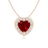 Angara Heart-shaped Ruby Pendant With Diamond Halo In Rose Gold/deep Rich Red