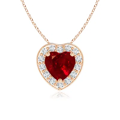 Angara Heart-shaped Ruby Pendant With Diamond Halo In Gold