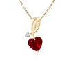 Angara Heart-shaped Ruby Ribbon Pendant With Diamond In Yellow Gold/deep Rich Red