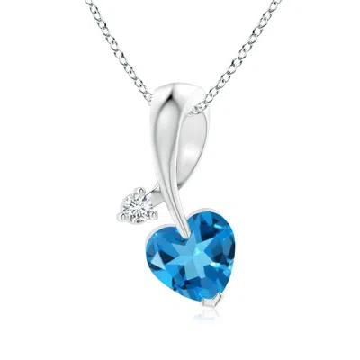 Angara Heart-shaped Swiss Blue Topaz Ribbon Pendant With Diamond