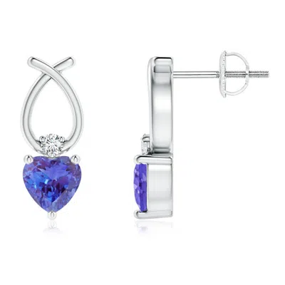 Angara Heart Shaped Tanzanite Ribbon Earrings With Diamond In Metallic