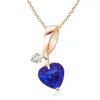 Angara Heart-shaped Tanzanite Ribbon Pendant With Diamond In Rose Gold/deep Rich Violet Blue