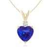 Angara Heart-shaped Tanzanite V-bale Pendant With Diamond In Yellow Gold/deep Rich Violet Blue