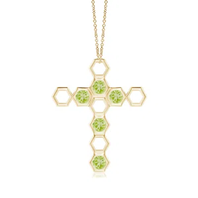 Angara Hexagonal Alternate Peridot Cross Pendant In Gold