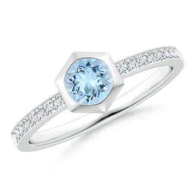 Angara Hexagonal Bezel-set Aquamarine And Diamond Ring In Metallic