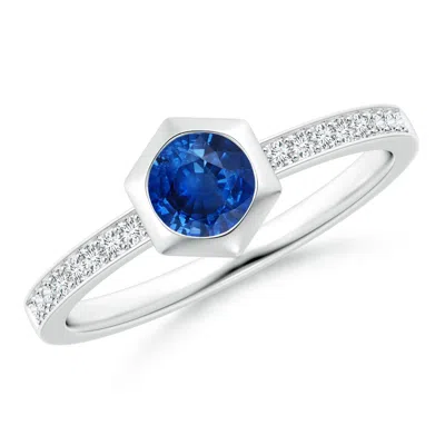 Angara Hexagonal Bezel-set Blue Sapphire And Diamond Ring