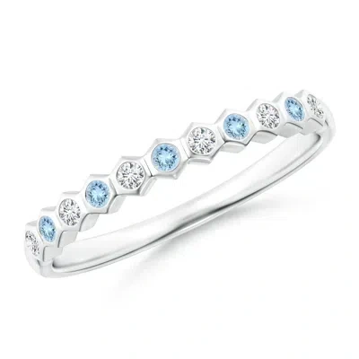 Angara Hexagonal Bezel-set Diamond And Aquamarine Band In Blue