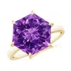 Angara Hexagonal Fancy-cut Amethyst Solitaire Ring In Yellow Gold/dark Purple