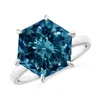 Angara Hexagonal Fancy-cut London Blue Topaz Solitaire Ring In White Gold/deep Greenish Blue