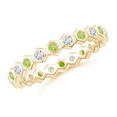 Angara Hexagonal Peridot And Diamond Eternity Ring In Gold
