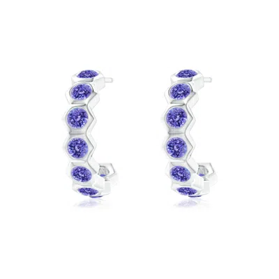 Angara Hexagonal Small Tanzanite J-hoops In Metallic