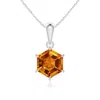 Angara Hexagonal Step-cut Citrine Solitaire Pendant In Platinum/deep Golden