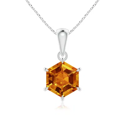 Angara Hexagonal Step-cut Citrine Solitaire Pendant In Gold
