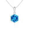 Angara Hexagonal Step-cut Swiss Blue Topaz Solitaire Pendant In White Gold/swiss Blue