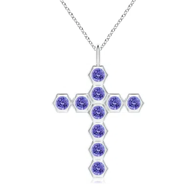 Angara Hexagonal Tanzanite Cross Pendant In Metallic