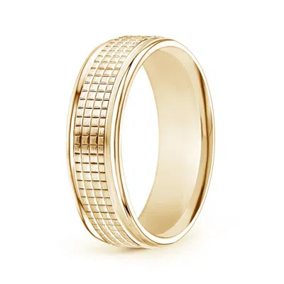 Angara High Polished Comfort Fit Pattern Wedding Band In Yellow Gold
