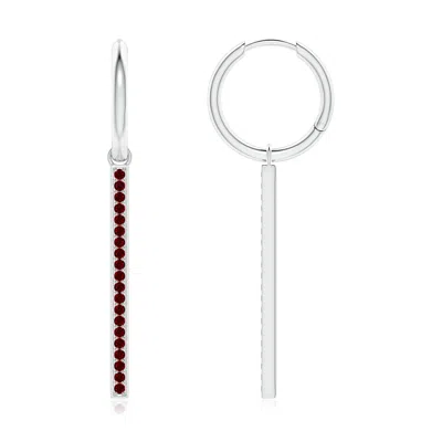 Angara Hinged Hoop Dangling Ruby Bar Earrings In Red