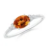 Angara Horizontally Set Oval Citrine Ring With Trio Diamonds In White Gold/deep Golden