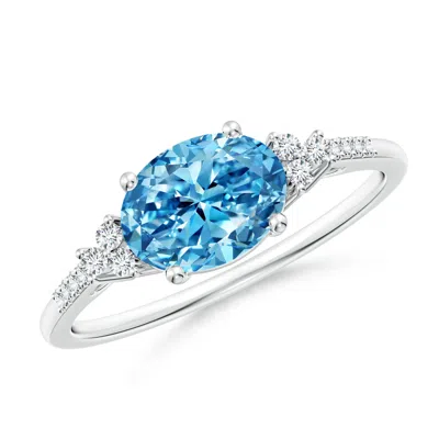 Angara Horizontally Set Oval Fancy Intense Blue Diamond Ring
