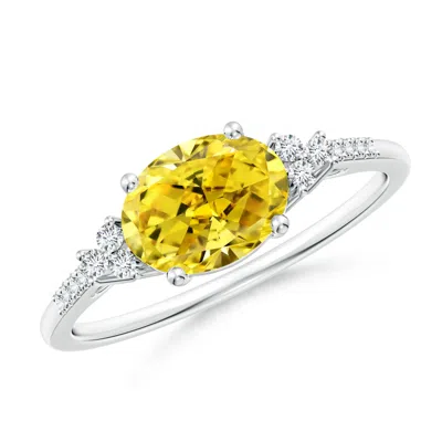 Angara Horizontally Set Oval Fancy Intense Yellow Diamond Ring In Metallic