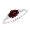Angara Horizontally Set Oval Garnet Solitaire Ring With Trio Diamond Accents In White Gold/medium Red