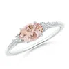 Angara Horizontally Set Oval Morganite Solitaire Ring With Trio Diamond Accents In White Gold/peachy Pink
