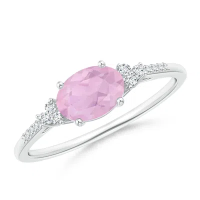 Angara Horizontally Set Oval Rose Quartz Solitaire Ring With Accents In Metallic
