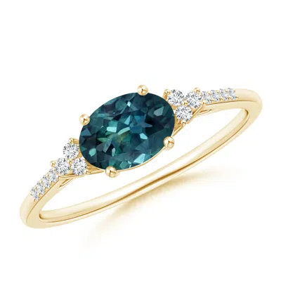 Angara Horizontally Set Oval Teal Montana Sapphire Ring With Diamonds