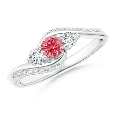 Angara Horizontally Set Three Stone Lab-grown Fancy Intense Pink Diamond Bypass Ring In Metallic