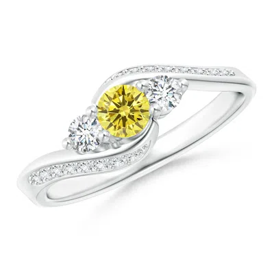 Angara Horizontally Set Three Stone Lab-grown Fancy Intense Yellow Diamond Bypass Ring In Metallic