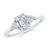 Angara Igi Certified Lab-grown Emerald-cut And Trillion Diamond Three Stone Reverse Tapered Shank Engagemen In White Gold/f-g