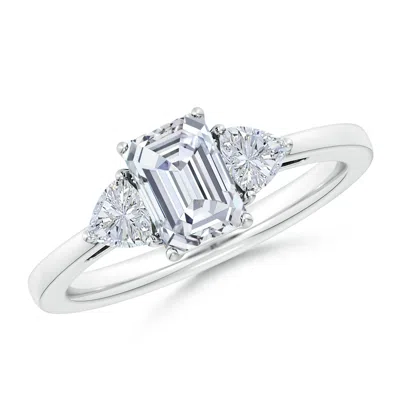 Angara Igi Certified Lab-grown Emerald-cut And Trillion Diamond Three Stone Reverse Tapered Shank Engagemen In Metallic