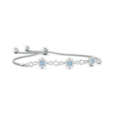 Angara Infinity Aquamarine Station Bolo Bracelet With Floral Halo In Metallic