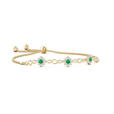 Angara Infinity Emerald Station Bolo Bracelet With Floral Halo In Gold