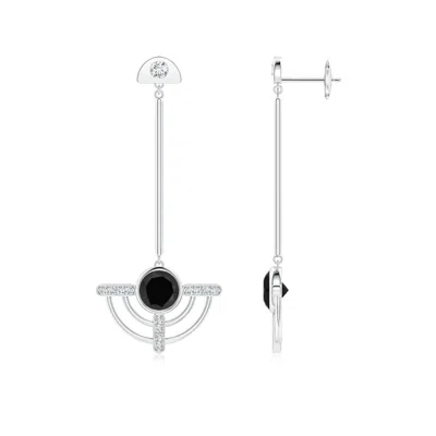 Angara Infinity Half Concentric Circle Black Onyx Dangle Earrings With Diamond Accents