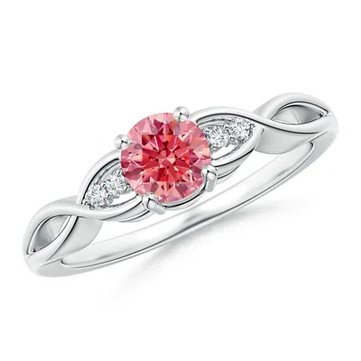 Angara Infinity Twist Round Fancy Intense Pink Diamond Promise Ring With Prong Set In Red