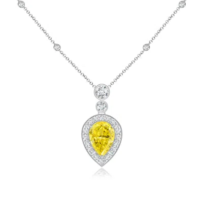 Angara Inverted Pear Lab-grown Fancy Intense Yellow Diamond Necklace In Metallic