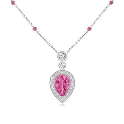 Angara Inverted Pear Pink Sapphire Necklace With Diamonds