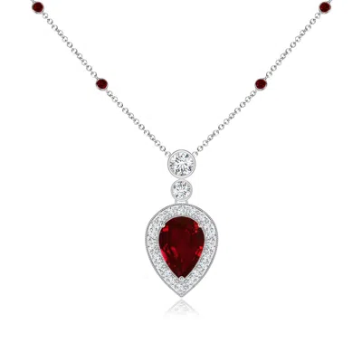 Angara Inverted Pear Ruby Necklace With Diamonds In Metallic