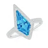 Angara Kite-shaped Step-cut Swiss Blue Topaz Halo Engagement Ring In White Gold/swiss Blue