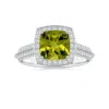 Angara Knife-edge Shank Gia Certified Cushion Peridot Halo Ring In White Gold/medium Yellowish Green