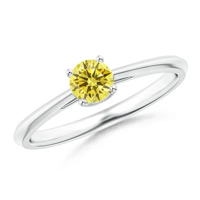 Angara Knife-edged Classic Round Lab-grown Fancy Intense Yellow Diamond Solitaire Ring In Metallic