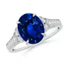 Angara Lab-grown Aeon Vintage Inspired Oval Sapphire Solitaire Engagement Ring With Milgrain In White Gold/deep Rich Blue