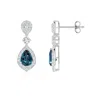 Angara Lab-grown Alexandrite And Diamond Halo Teardrop Earrings In White Gold/bluish Green Changing To Brownish Or Pinkish Purple
