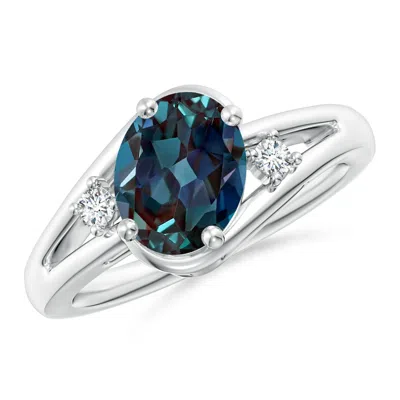 Angara Lab-grown Alexandrite And Diamond Split Shank Ring In Metallic